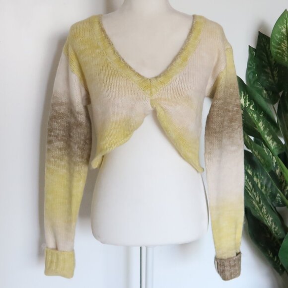 For Love & Lemons Yellow Ombre Gradient Knit Cropped Sweater Long Sleeve Top L - Picture 3 of 16